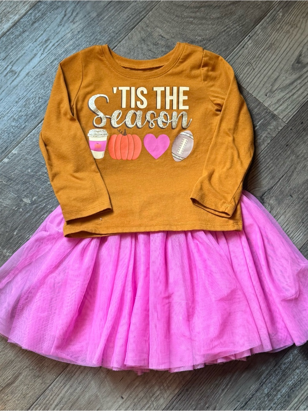 The Children's Place Mustard Long-Sleeve Top and Bright Pink Tulle Skirt Costume